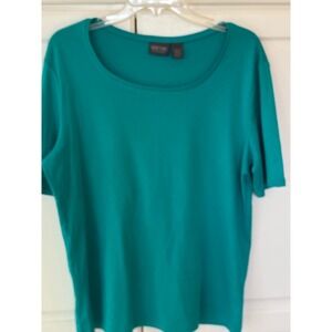 Inner Visions Womens Teal Green Scoop Neck Short Sleeve Knit Top Tee Size XL